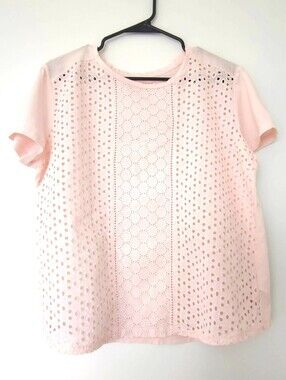 Joe Fresh Eyelet Short Sleeve Top  100% Cotton Broderie Anglaise Pink (XL)